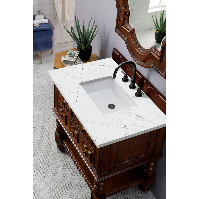 James Martin Castilian 36" Single Vanity Cabinet Aged Cognac with 3 cm Ethereal Noctis Quartz Top 160-V36-ACG-3ENC