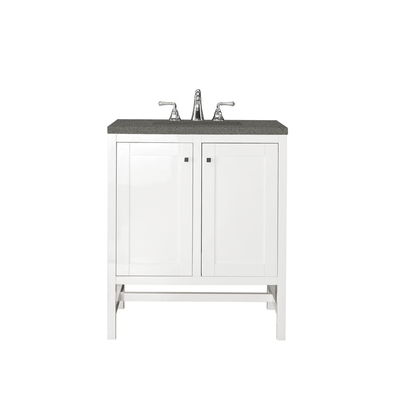 James Martin Addison 30" Single Vanity Cabinet with Doors Glossy White with 3 cm Grey Expo Quartz Top E445-V30-GW-3GEX