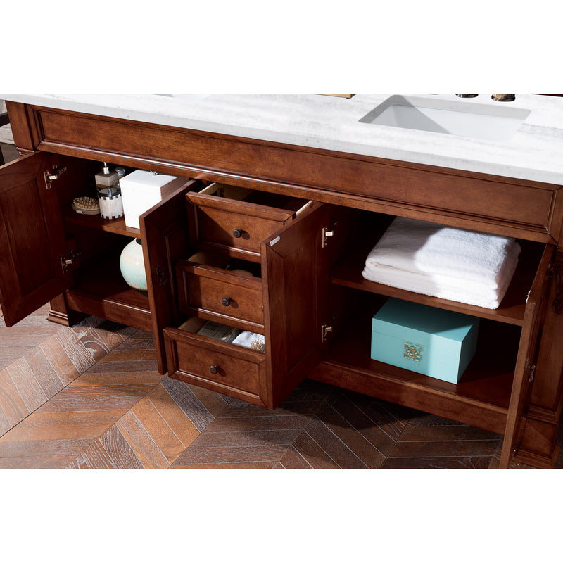 James Martin Brookfield 72" Warm Cherry Double Vanity with 3 cm Arctic Fall Solid Surface Top 147-114-5781-3AF