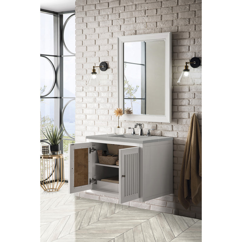 James Martin Athens 30" Single Vanity Cabinet Glossy White with 3 cm Eternal Serena Top E645-V30-GW-3ESR