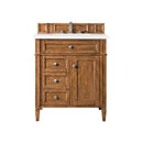 James Martin Brittany 30" Single Vanity Saddle Brown with 3 cm Classic White Quartz Top 650-V30-SBR-3CLW