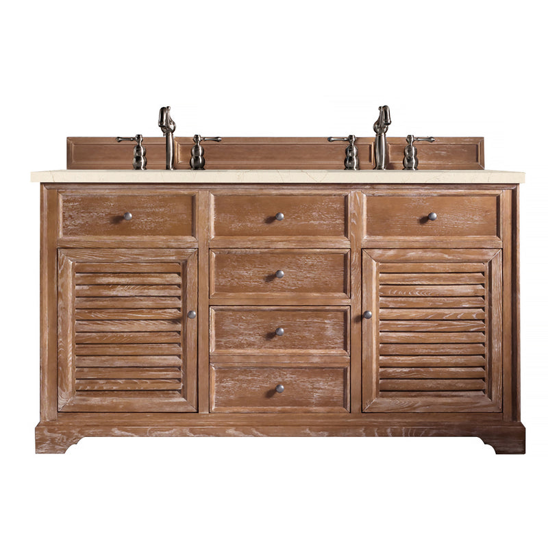 James Martin Savannah 60" Double Vanity Cabinet Driftwood with 3 cm Eternal Marfil Quartz Top 238-104-5611-3EMR