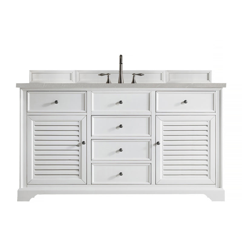 James Martin Savannah 60" Single Vanity Cabinet Bright White with 3 cm Eternal Serena Quartz Top 238-104-V60S-BW-3ESR