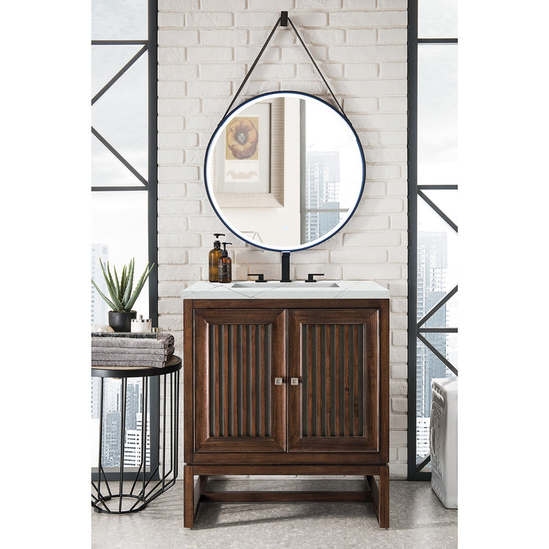 James Martin Athens 30" Single Vanity Cabinet Mid Century Acacia with 3 cm Ethereal Noctis Top E645-V30-MCA-3ENC