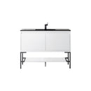 James Martin Milan 47.3" Single Vanity Cabinet Glossy White Matte Black with Charcoal Black Composite Top 801V47.3GWMBKCHB