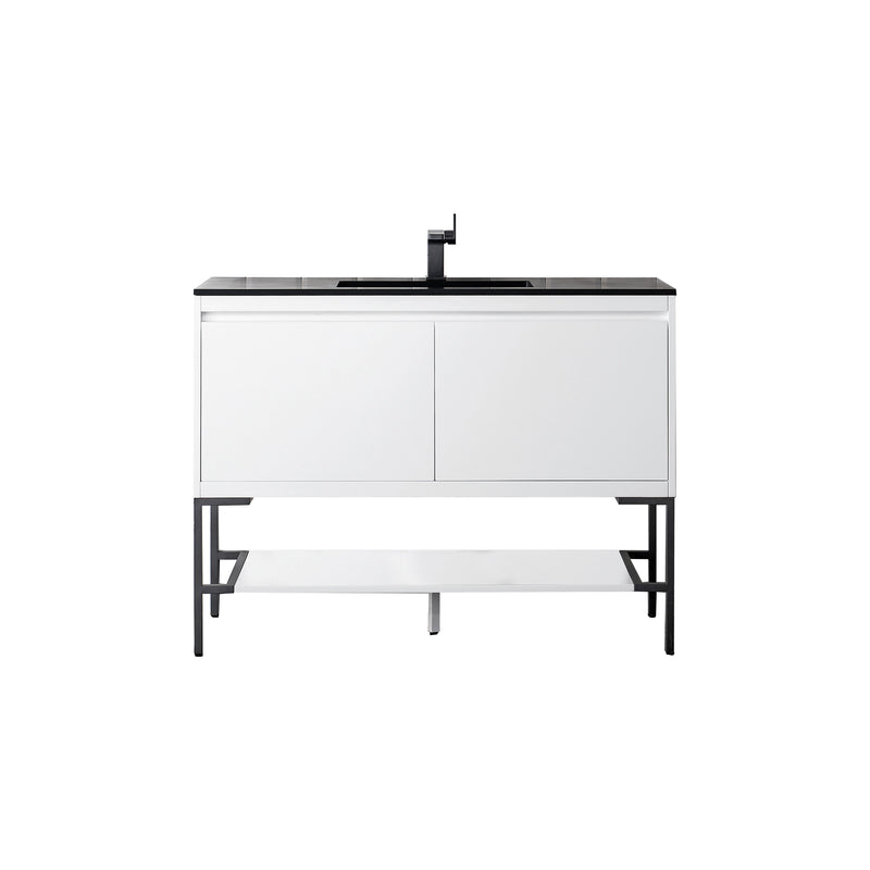 James Martin Milan 47.3" Single Vanity Cabinet Glossy White Matte Black with Charcoal Black Composite Top 801V47.3GWMBKCHB