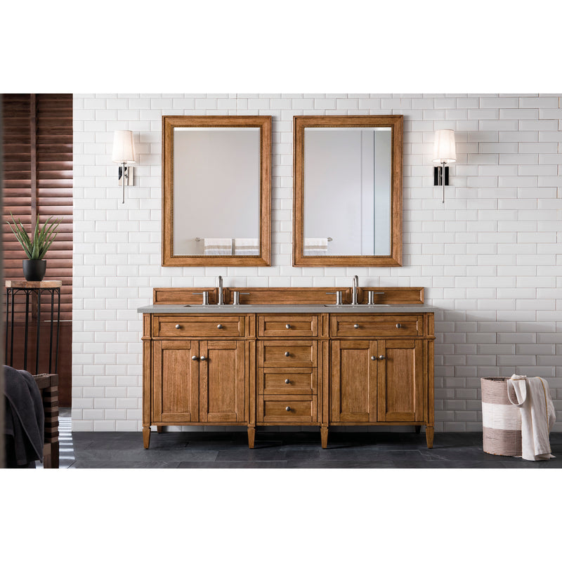 James Martin Brittany 72" Saddle Brown Double Vanity with 3 cm Gray Expo Quartz Top 650-V72-SBR-3GEX