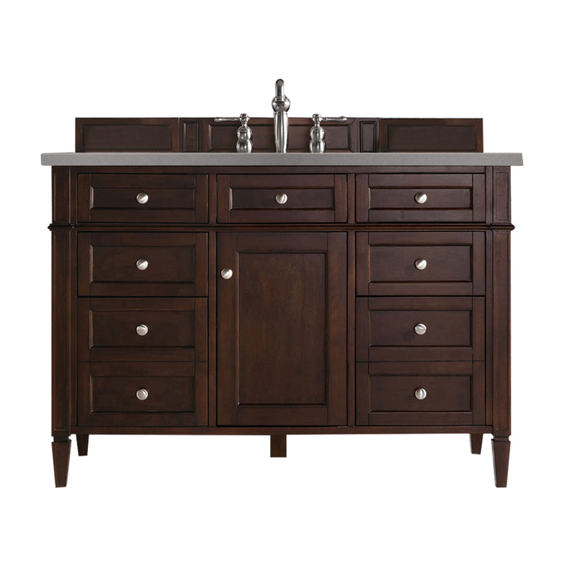 James Martin Brittany 48" Burnished Mahogany Single Vanity with 3 cm Grey Expo Quartz Top 650-V48-BNM-3GEX