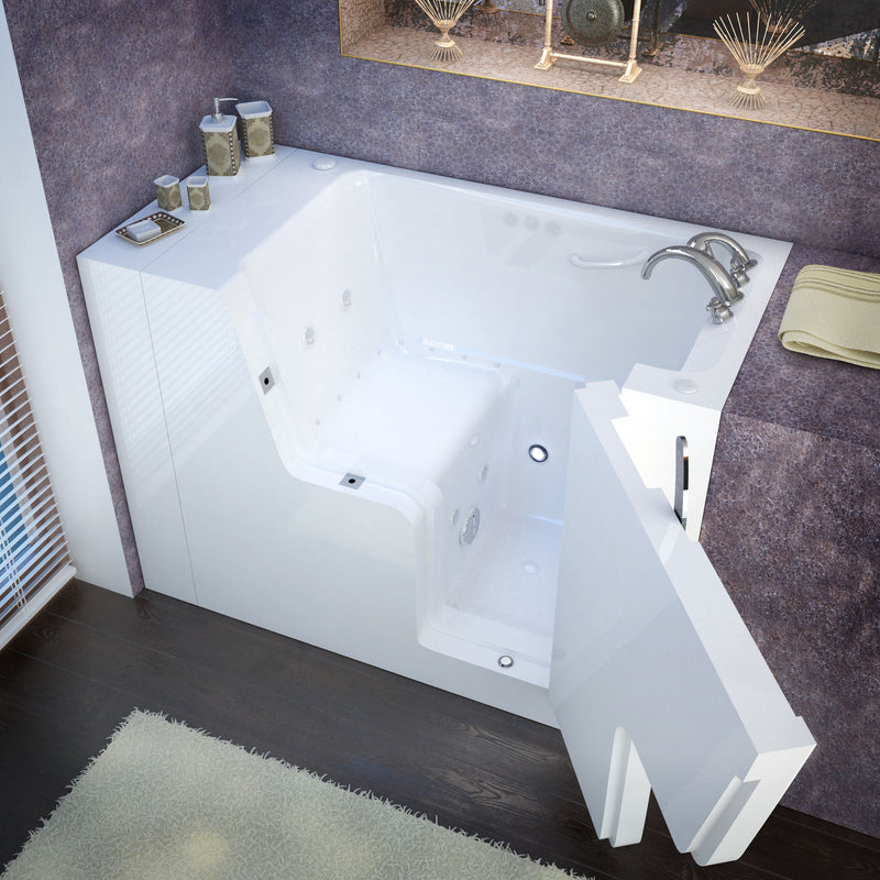 MediTub Wheel Chair Accessible 29" x 53" Right Drain White Whirlpool and Air Jetted Wheelchair Accessible Bathtub