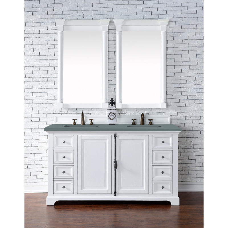 James Martin Providence 60" Double Vanity Cabinet Bright White with 3 cm Cala Blue Quartz Top 238-105-V60D-BW-3CBL