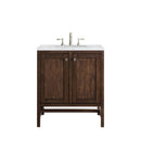 James Martin Addison 30" Single Vanity Cabinet with Doors Mid Century Acacia with 3 cm Arctic Fall Solid Surface Countertop E445-V30-MCA-3AF