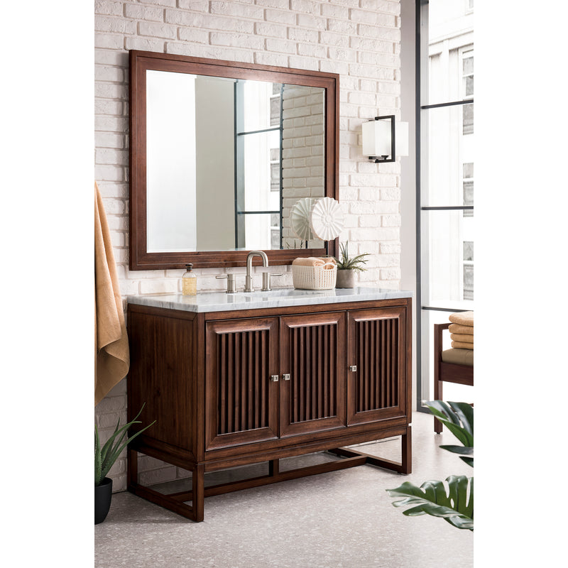 James Martin Athens 48" Single Vanity Cabinet Mid Century Acacia with 3 cm Arctic Fall Solid Surface Countertop E645-V48-MCA-3AF