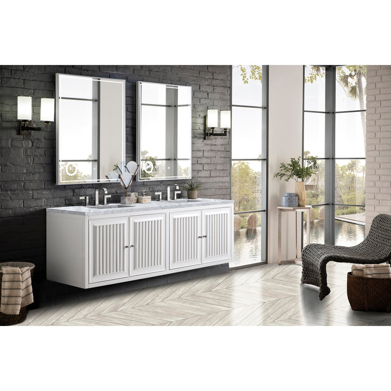 James Martin Athens 72" Double Vanity Cabinet Glossy White with 3 cm Carrara White Top E645-V72-GW-3CAR