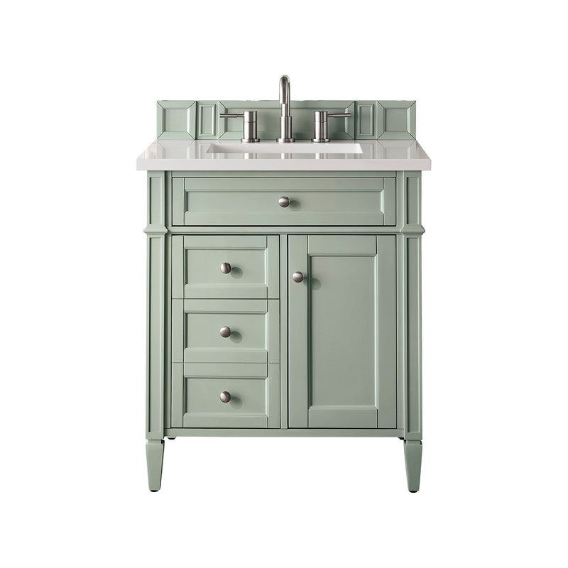 James Martin Brittany 30" Single Vanity Sage Green with 3 cm Classic White Quartz Top 650-V30-SGR-3CLW