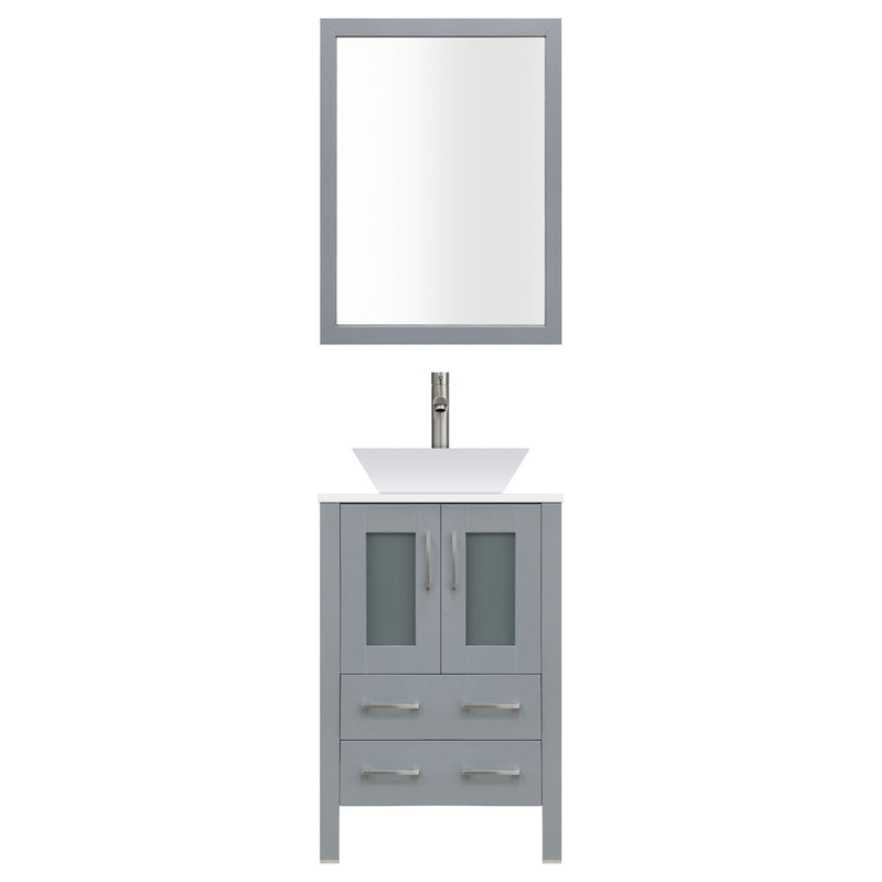 LessCare 24" Modern Vanity Sink Base with Mirror and Vessel Sink (Gray)