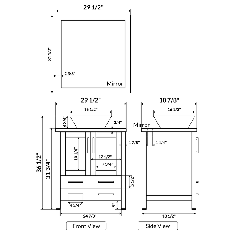 LessCare 30" Modern Vanity Sink Base with Mirror and Vessel Sink White