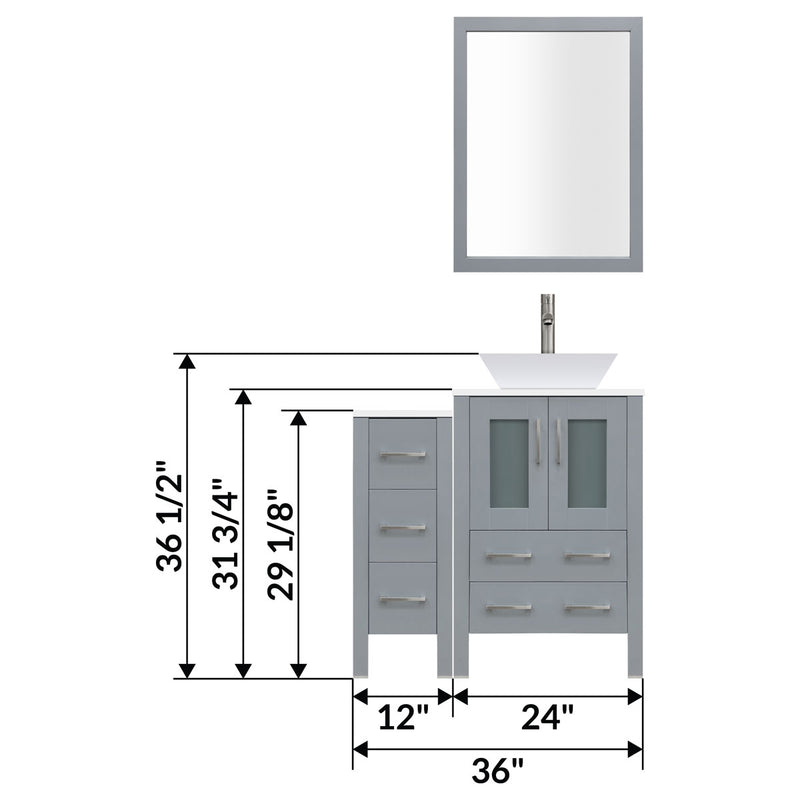 LessCare 36" Modern Bathroom Vanity Set with Mirror and Sink Gray LV2-C1-36-G