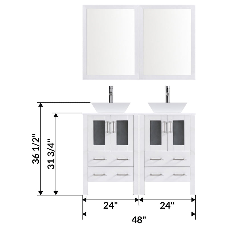 LessCare 48" Modern Bathroom Vanity Set with Mirror and Sink White LV2-C10-48-W