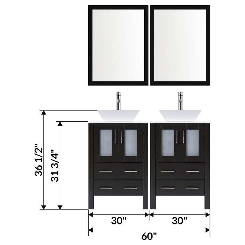 LessCare 60" Modern Bathroom Vanity Set with Mirror and Sink Espresso LV2-C11-60-B