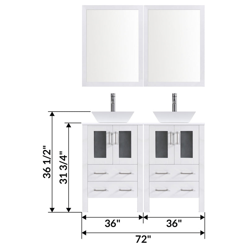 LessCare 72" Modern Bathroom Vanity Set with Mirror and Sink White LV2-C12-72-W