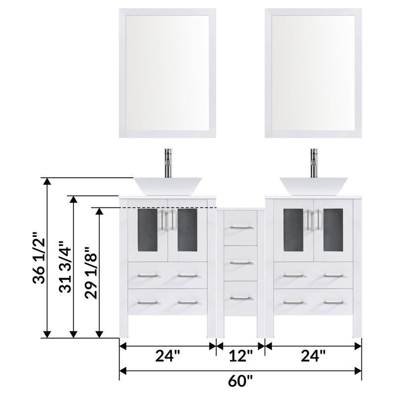 LessCare 60" Modern Bathroom Vanity Set with Mirror and Sink White LV2-C13-60-W