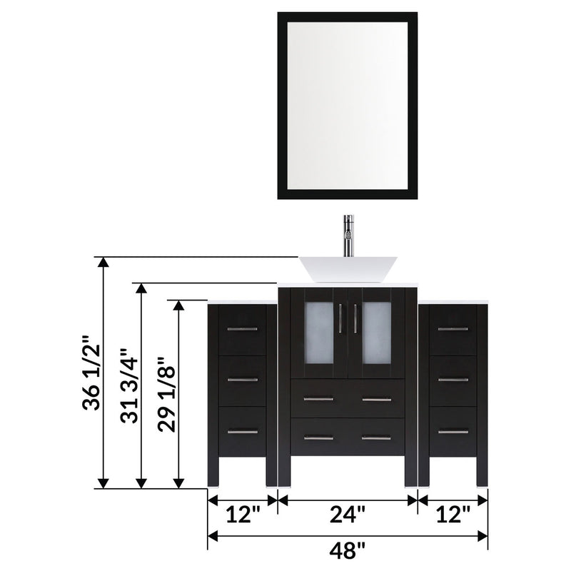 LessCare 48" Modern Bathroom Vanity Set with Mirror and Sink Espresso LV2-C4-48-B