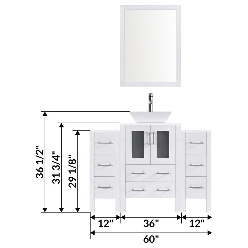 LessCare 60" Modern Bathroom Vanity Set with Mirror and Sink White LV2-C6-60-W