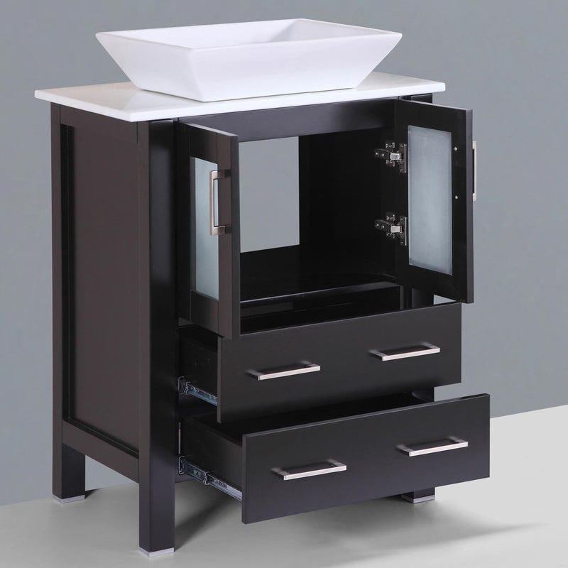 LessCare 24" Modern Vanity Sink Base with Mirror and Vessel Sink Espresso