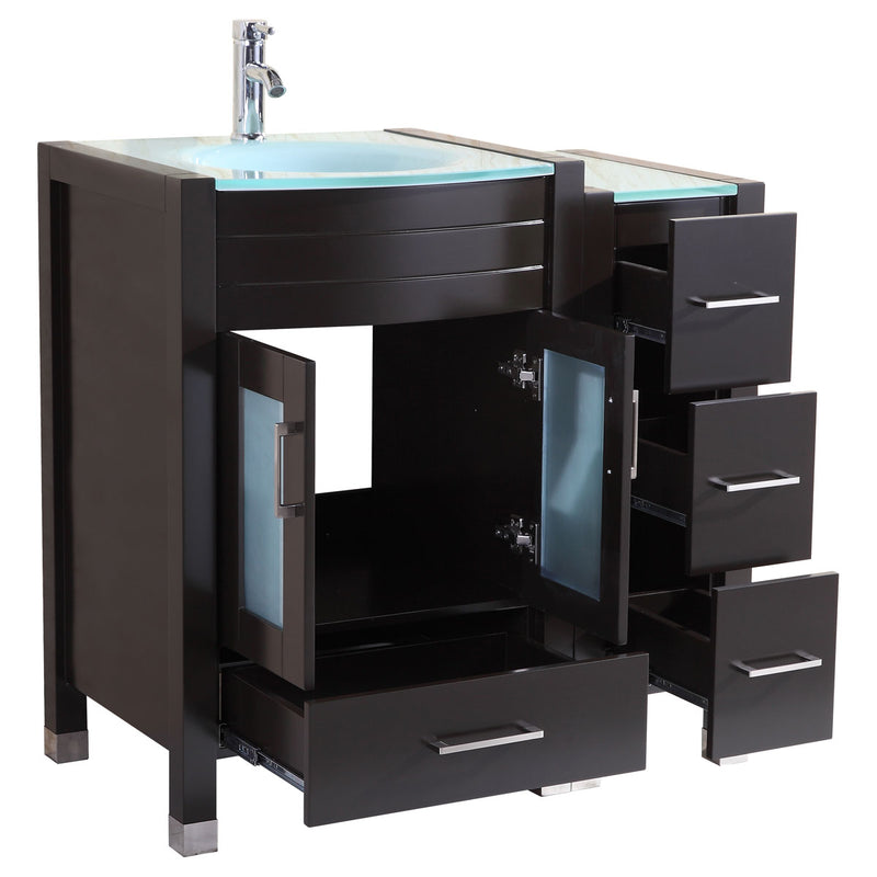 LessCare 36" Black Vanity Set One 24" Sink Base One 12 Drawer Base LV3-C1-36-B