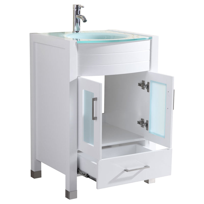LessCare Style 3 24" White Vanity Sink Base Cabinet with Mirror LV3-24W