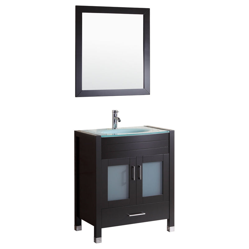 LessCare Style 3 - 30"W Black Vanity Sink Base Cabinet with Mirror (LV3-30B)