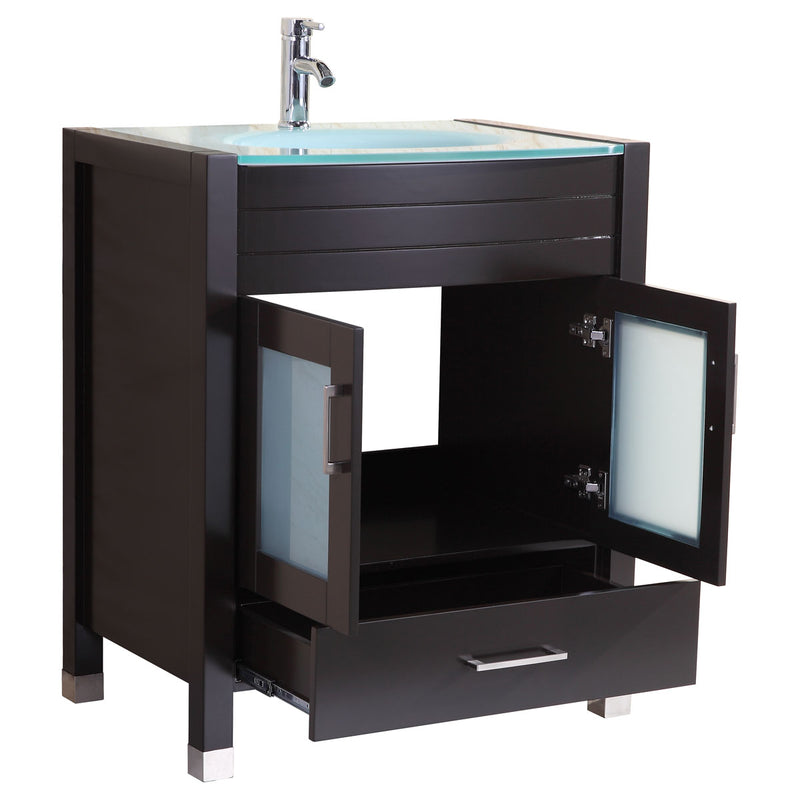 LessCare Style 3 30" Black Vanity Sink Base Cabinet with Mirror LV3-30B