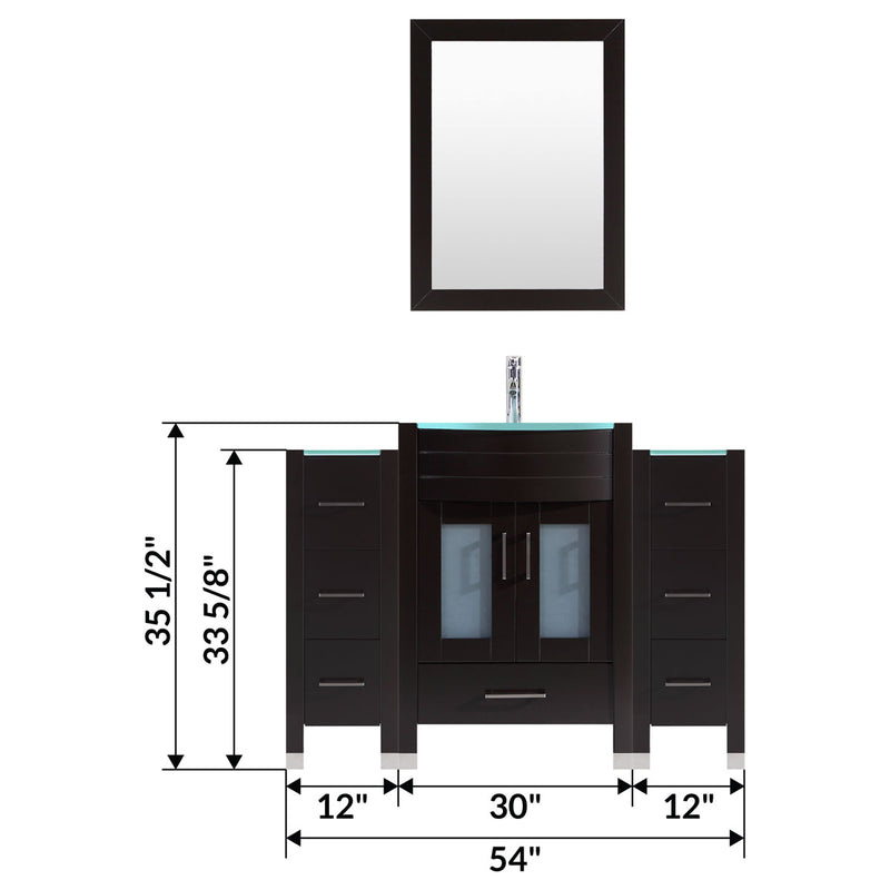 LessCare 54" Black Vanity Set One 30" Sink Base Two 12" Drawer Bases LV3-C5-54-B