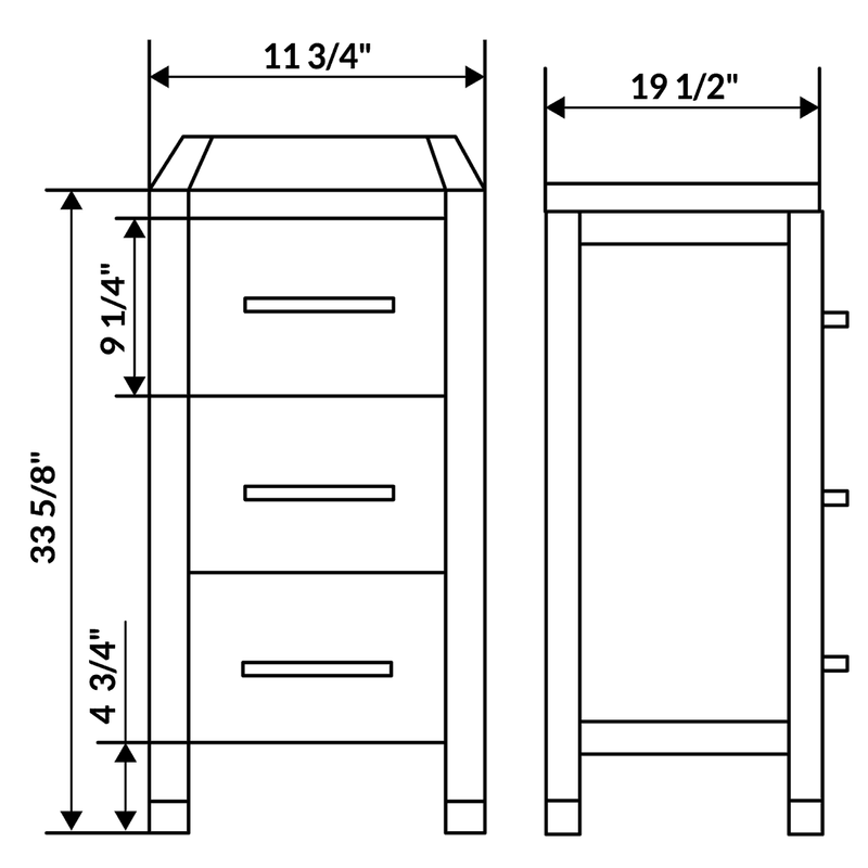 LessCare Style 3 12" Black Vanity Drawer Base Cabinet LV3-DB12B