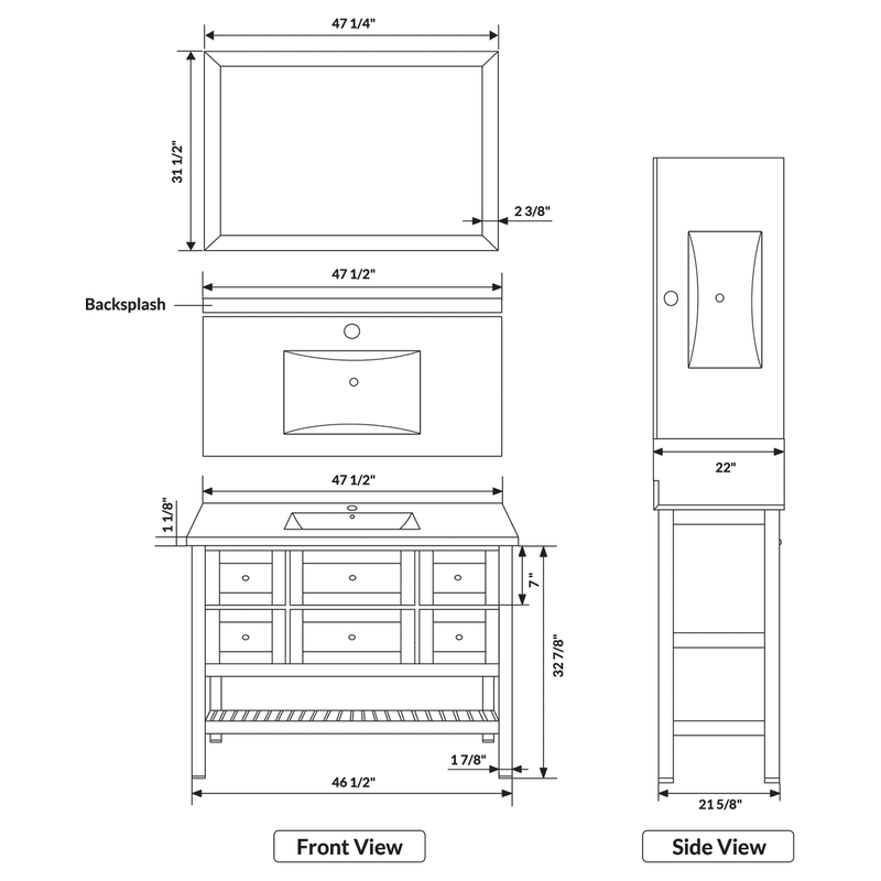 LessCare Vanity Cabinet Set White 47.5" LV6-48W