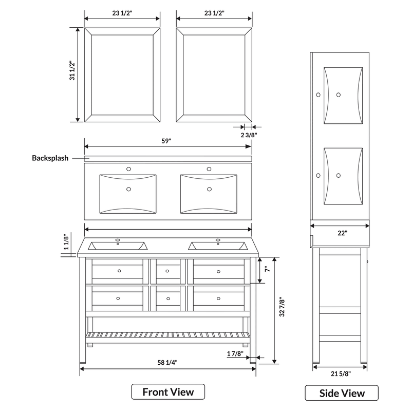 LessCare Vanity Cabinet Set White 59" LV6-60W