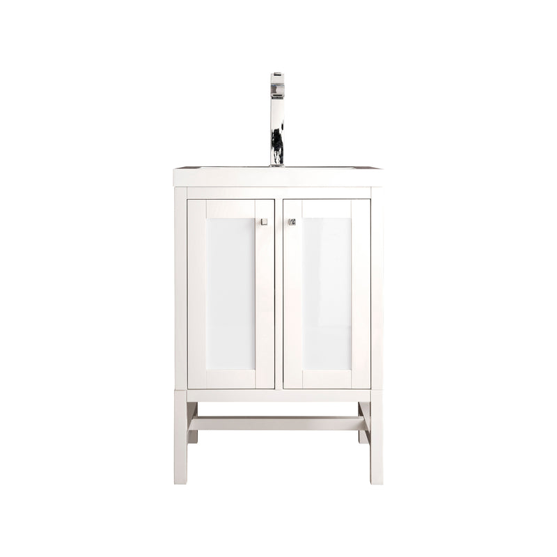 James Martin Addison 24" Single Vanity Cabinet with Doors Glossy White with White Glossy Resin Countertop E445-V24-GW-WG