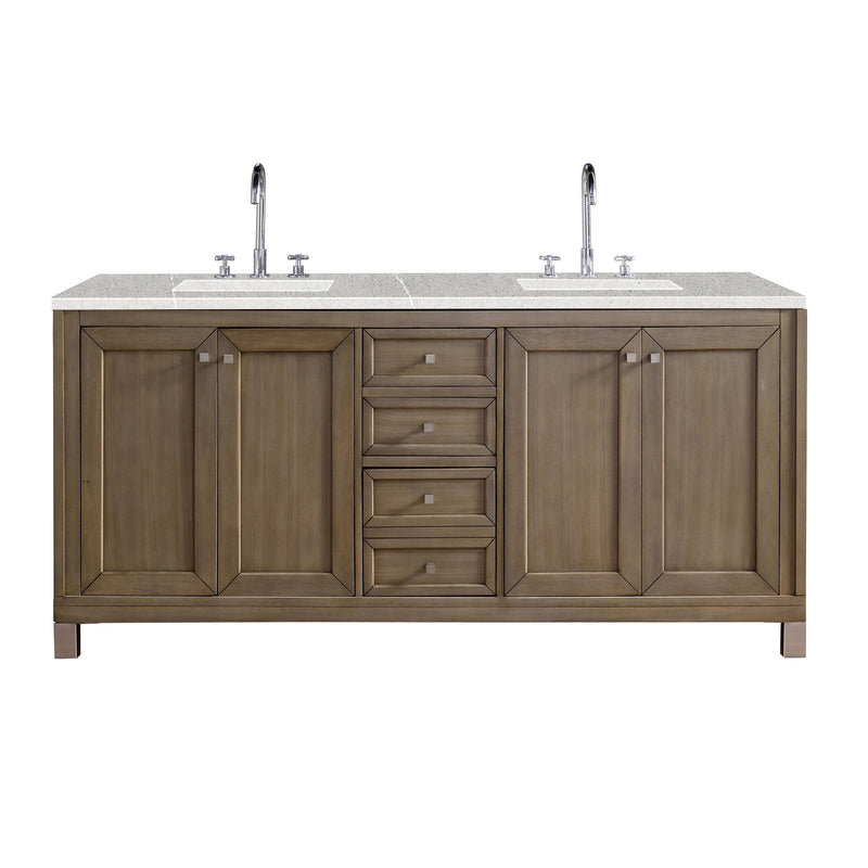 James Martin Chicago 72" Double Vanity Whitewashed Walnut with 3 cm Eternal Serena Quartz Top 305-V72-WWW-3ESR