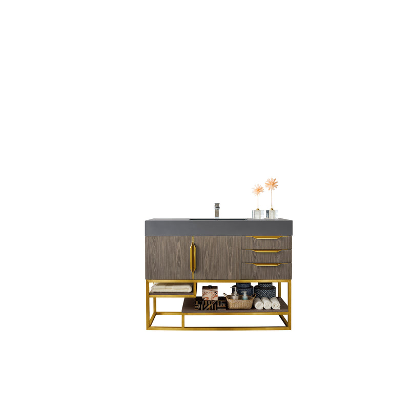 James Martin Columbia 48" Single Vanity Ash Gray Radiant Gold with Dusk Grey Glossy Composite Top 388-V48-AGR-RG-DGG