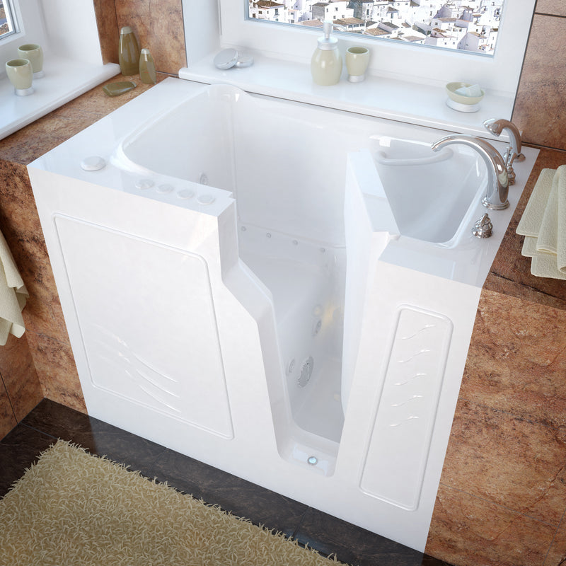 MediTub Walk-In 26" x 46" Right Drain White Whirlpool and Air Jetted Walk-In Bathtub