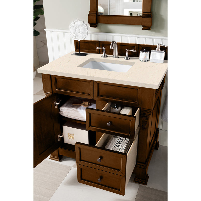 James Martin Brookfield 36" Country Oak Single Vanity with 3 cm Eternal Marfil Quartz Top 147-114-5576-3EMR