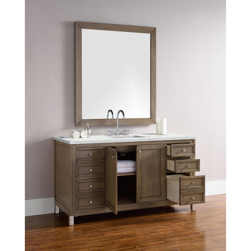 James Martin Chicago 60" Single Vanity Whitewashed Walnut with 3 cm Ethereal Noctis Quartz Top 305-V60S-WWW-3ENC