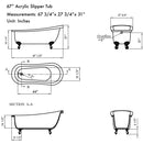 Cambridge Plumbing Acrylic Slipper Bathtub 67" x 28" No Faucet Drillings and BN Feet