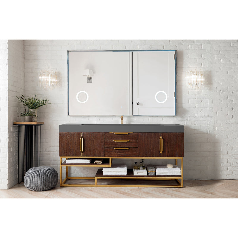 James Martin Columbia 72" Single Vanity Coffee Oak Radiant Gold with Dusk Gray Glossy Composite Top 388-V72S-CFO-RG-DGG