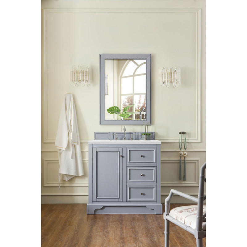 James Martin De Soto 36" Single Vanity Silver Gray with 3 cm Ethereal Noctis Quartz Top 825-V36-SL-3ENC