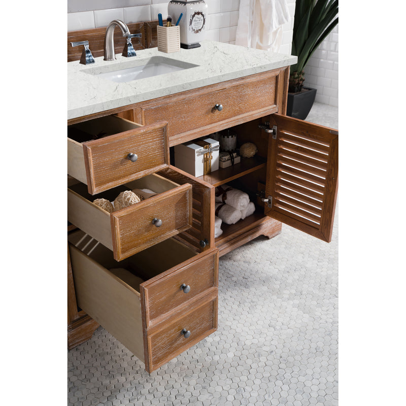 James Martin Savannah 48" Single Vanity Cabinet Driftwood with 3 cm Eternal Jasmine Pearl Quartz Top 238-104-5211-3EJP