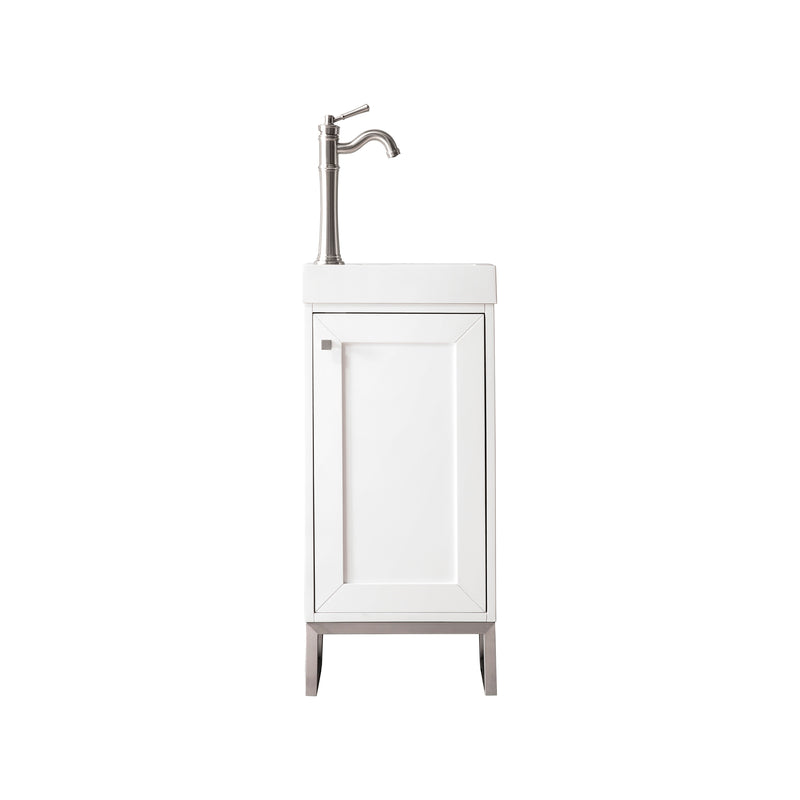 James Martin Chianti 16" Single Vanity Cabinet Glossy White Brushed Nickel with White Glossy Resin Countertop E303-V16-GW-BNK-WG