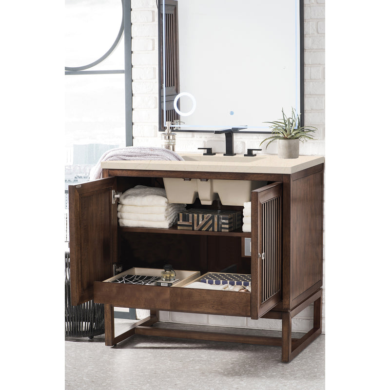 James Martin Athens 36" Single Vanity Cabinet Mid Century Acacia with 3 cm Eternal Marfil Top E645-V36-MCA-3EMR