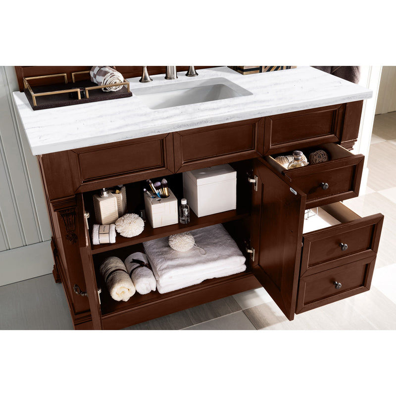 James Martin Brookfield 48" Warm Cherry Single Vanity with 3 cm Arctic Fall Solid Surface Top 147-114-5286-3AF