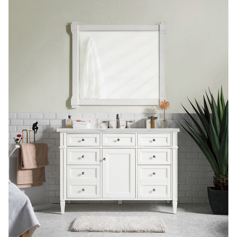 James Martin Brittany 48" Bright White Single Vanity with 3 cm Ethereal Noctis Quartz Top 650-V48-BW-3ENC